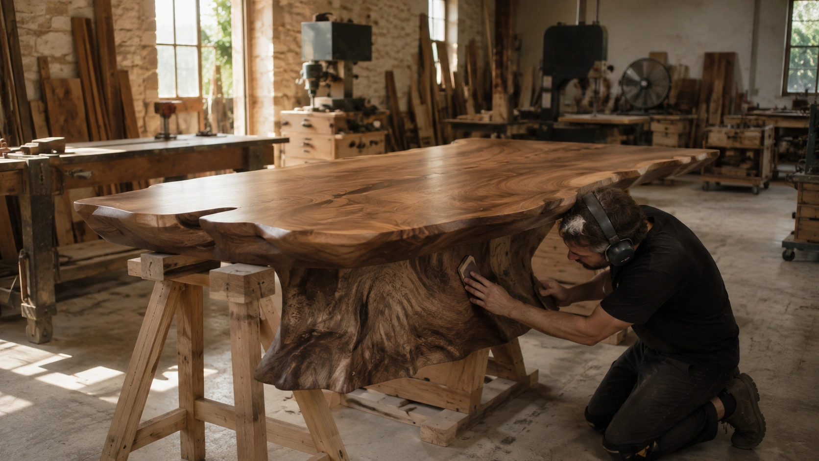 Fabricación de una mesa de madera en un taller
